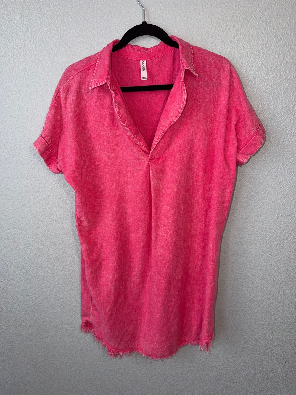 Zenana Bright Pink Short Sleeve Polo Tunic-Dress